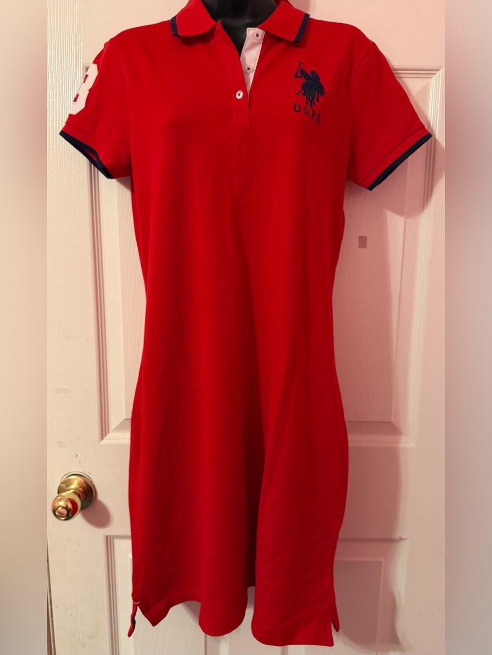NWOT U.S. Polo Assn. Red Polo Dress with Navy Trim
